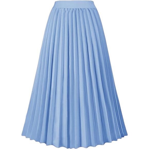 Women's High Waist Pleated Skirt A line Blue